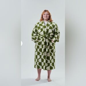 Great Indoors Terry Cloth Robe in “Ferus” - Olive Green and White